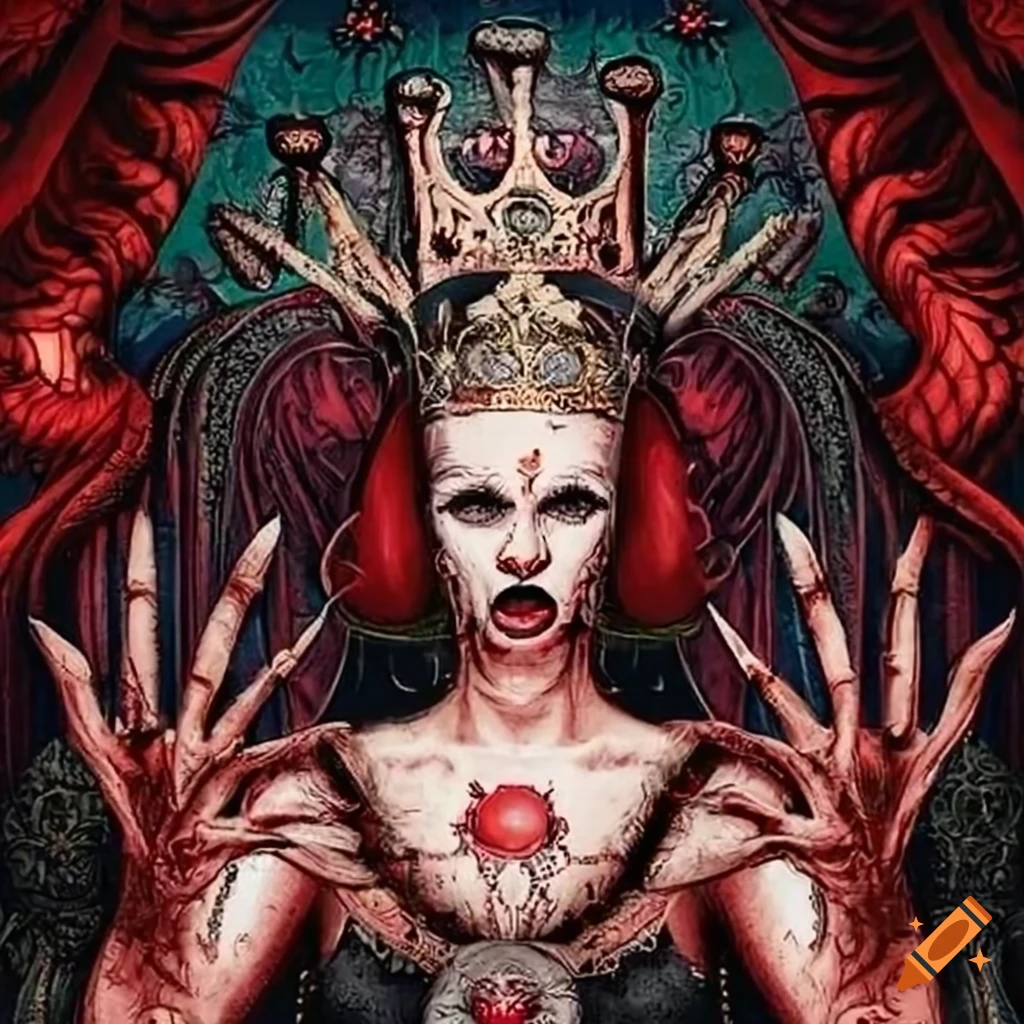 Tarot card depicting the Empress in a horror demonic style