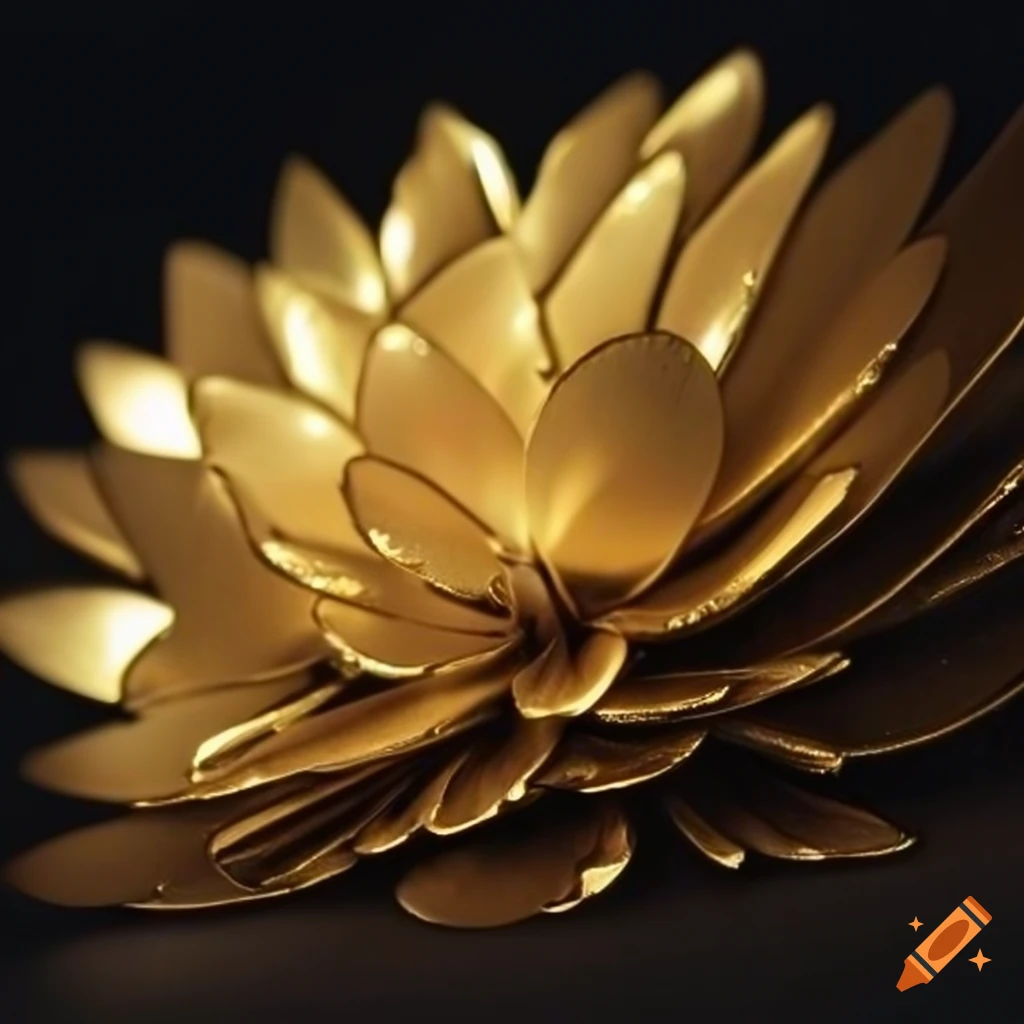 Metallic petal design with a gold flower on a platinum base