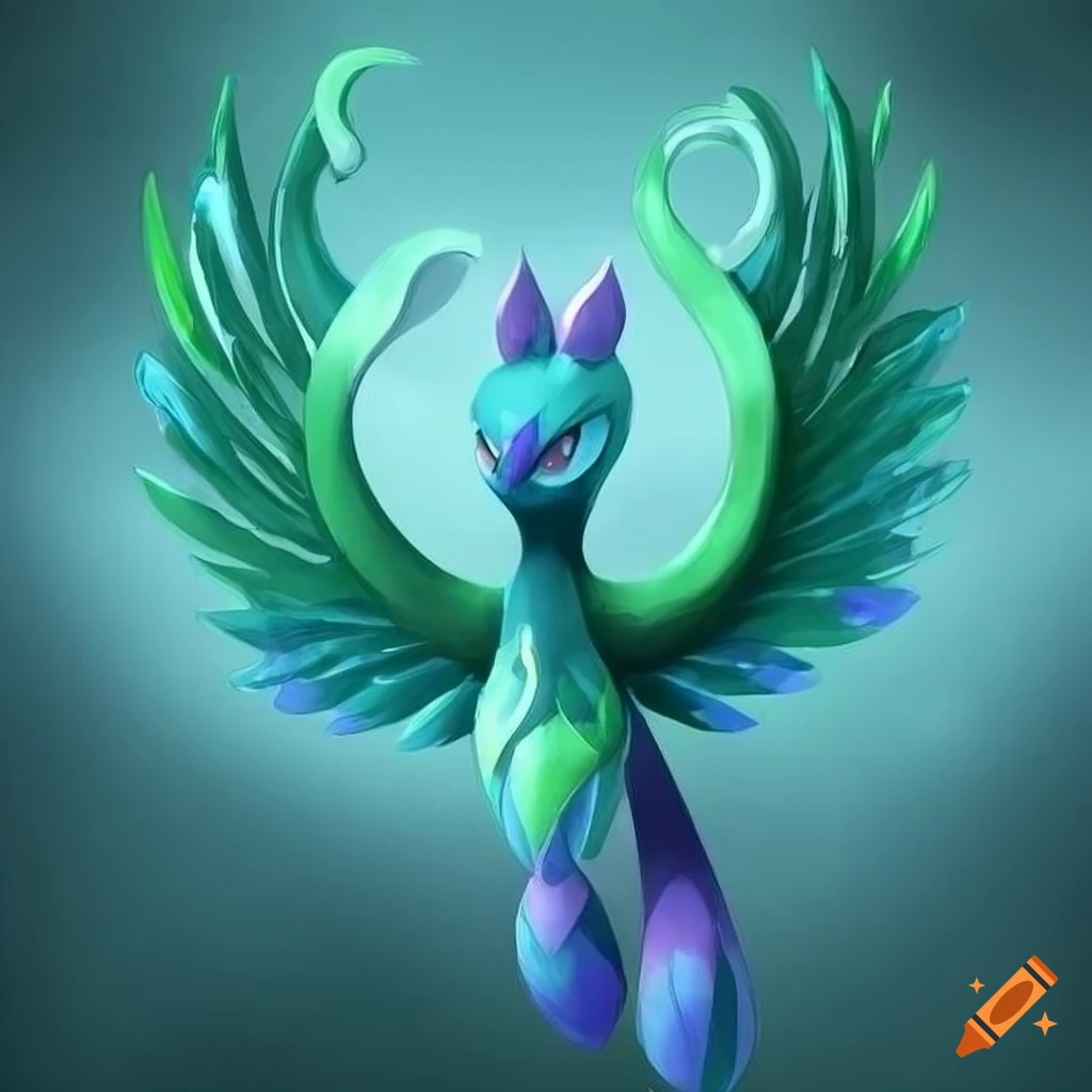 Fantastical water-poison type Pokémon with elegant green and blue design