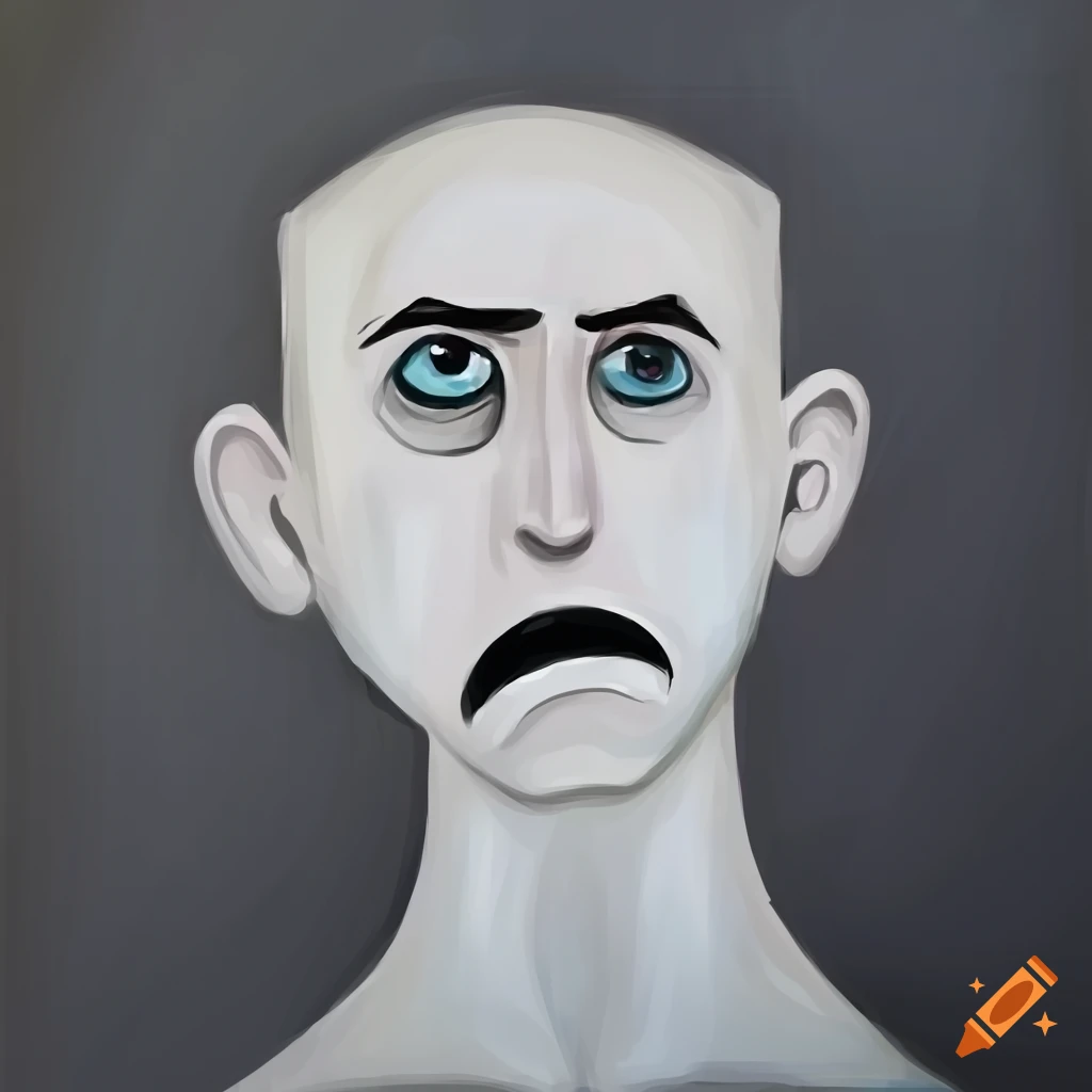 Cartoon man with unique features and white skin