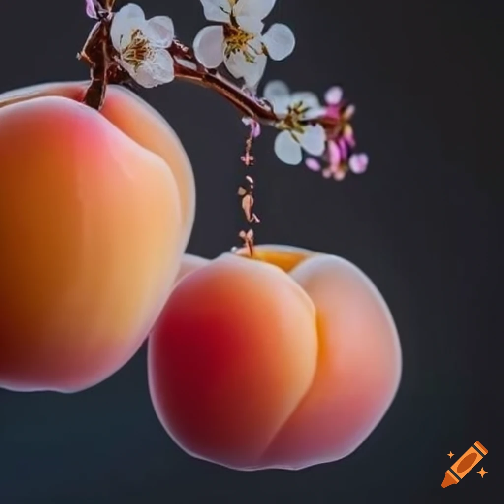 Apricot blossoms on a sparkling glass stave carving against a black backdrop