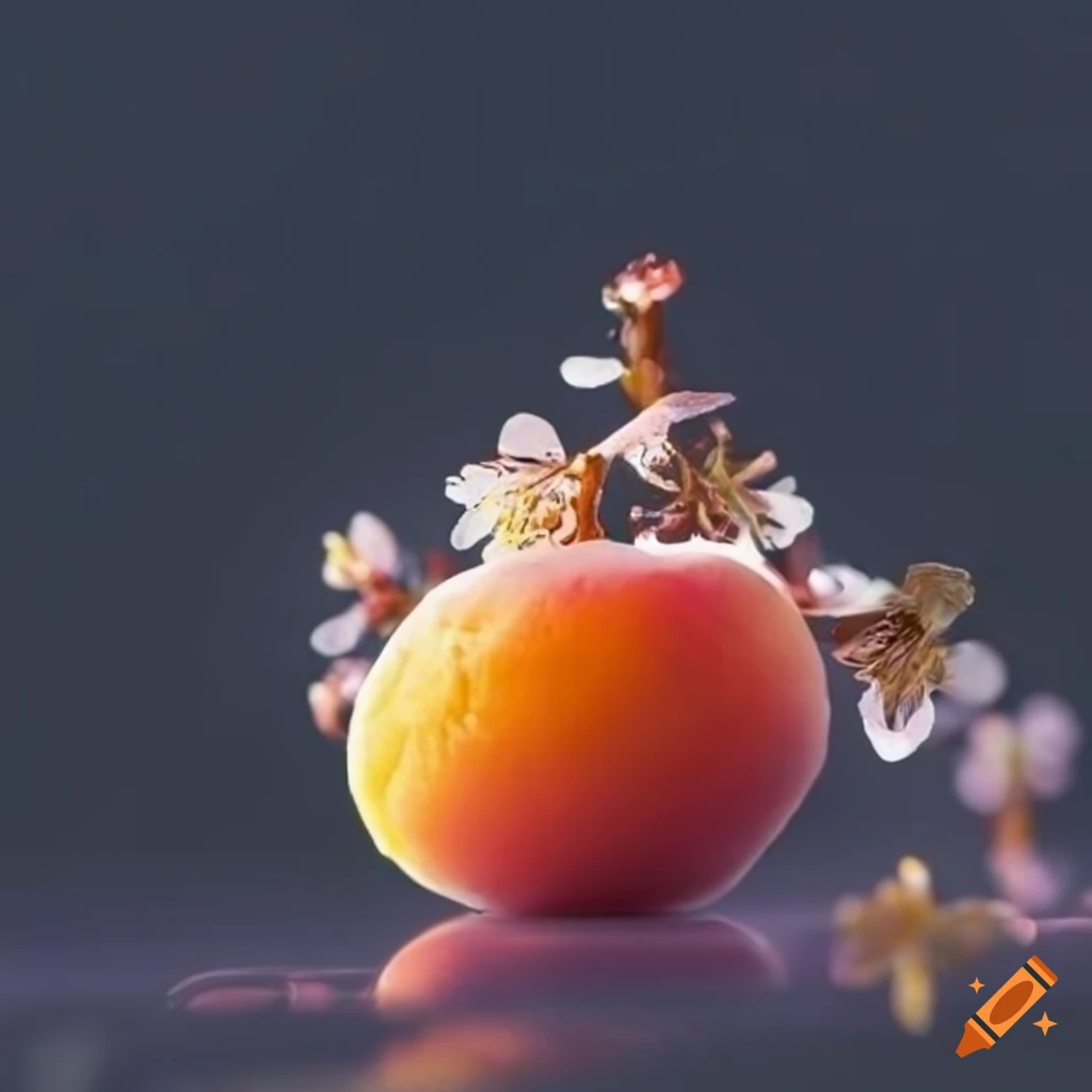 Apricot blossoms on glass stave carving against black backdrop