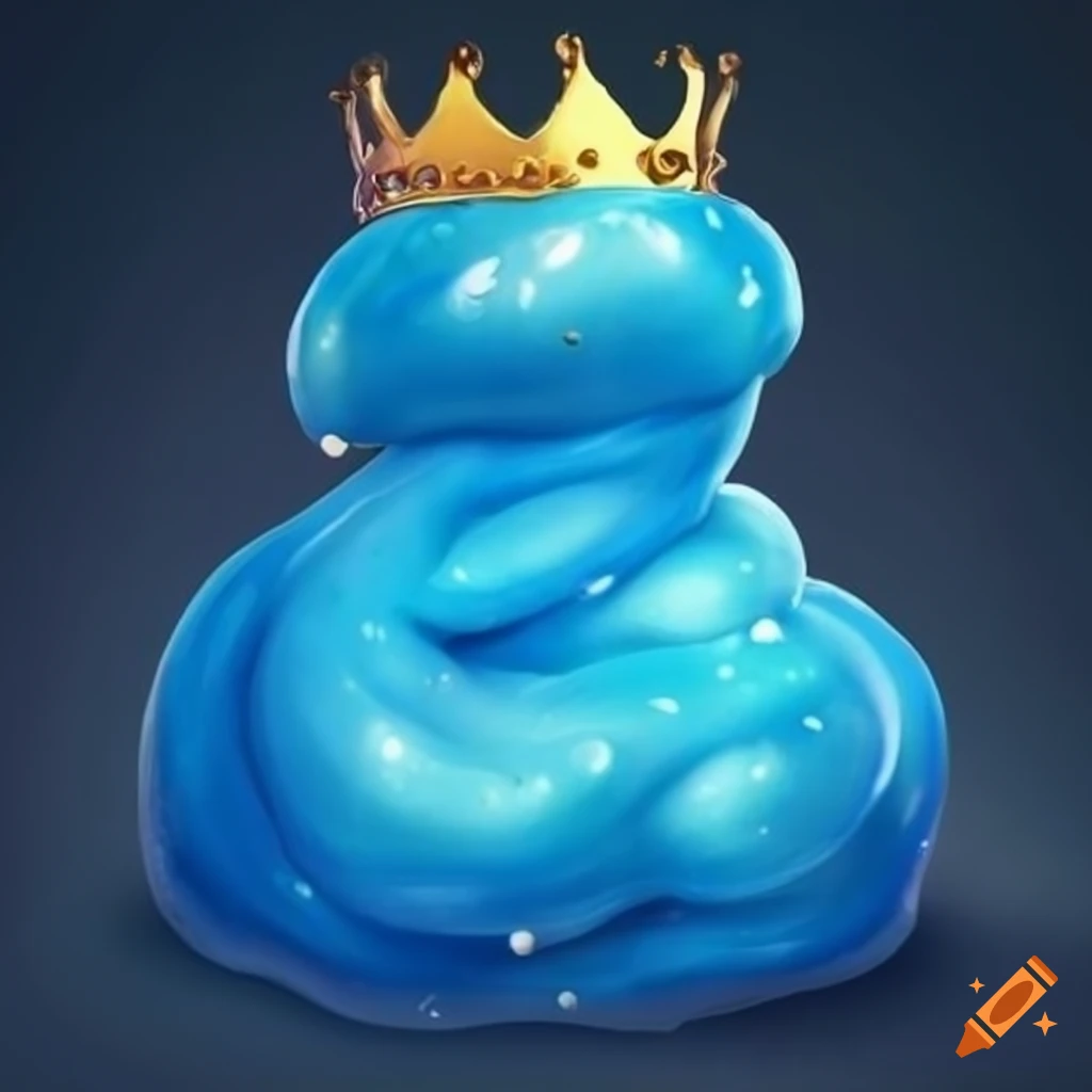 Fantasy blue slime with a golden crown in a forest in Akira Toryama style
