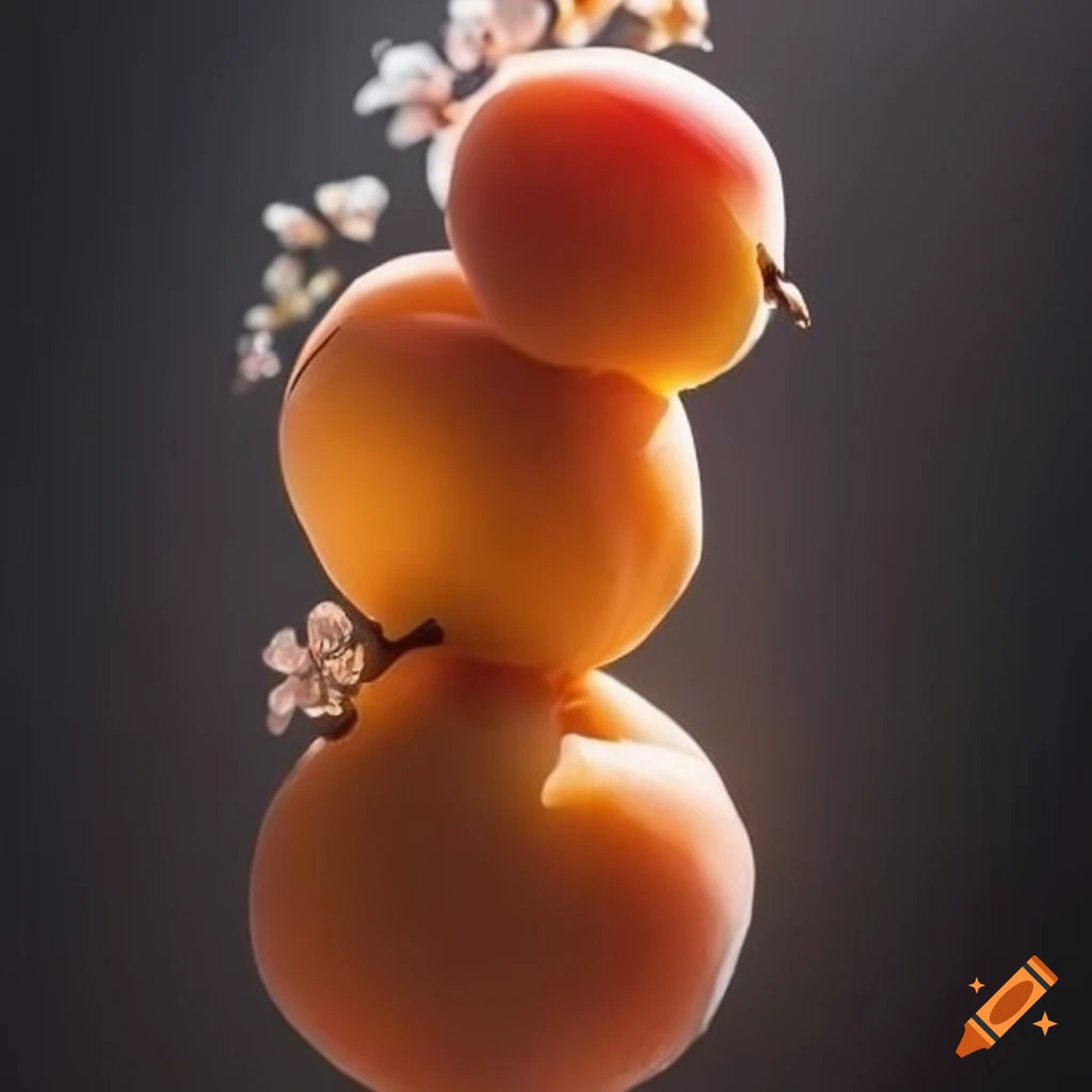 Apricot with blossoms on a glistening glass stave carving