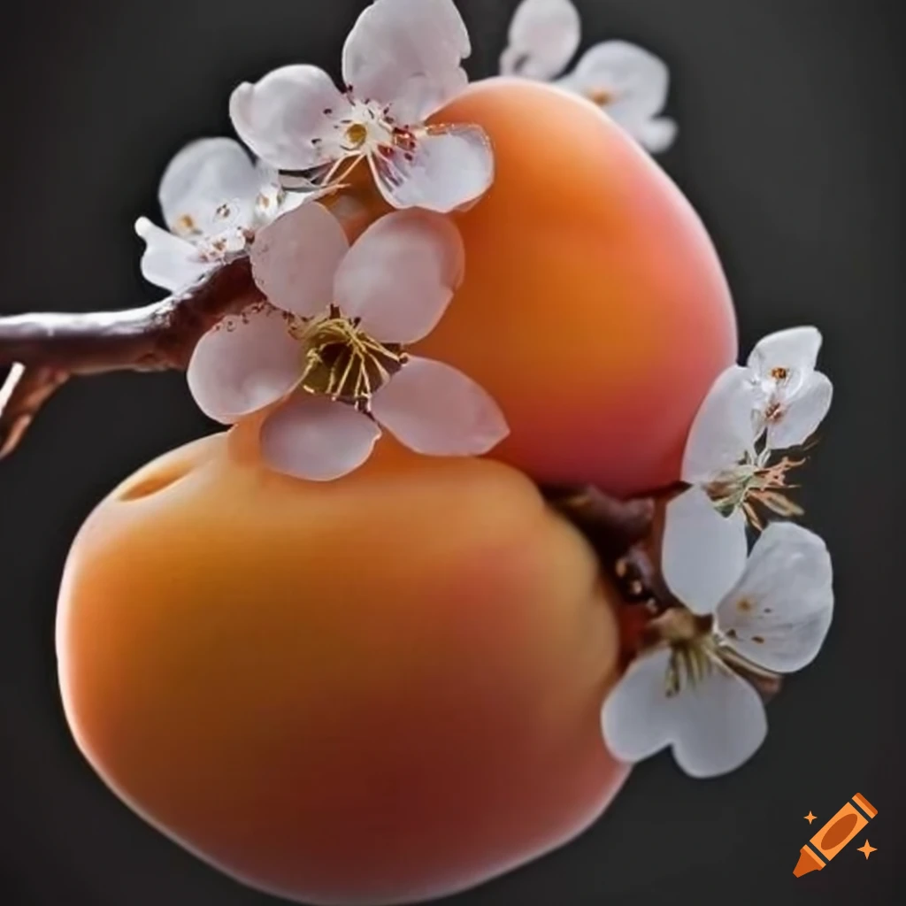 Apricot blossoms on glass stave carving against a black backdrop