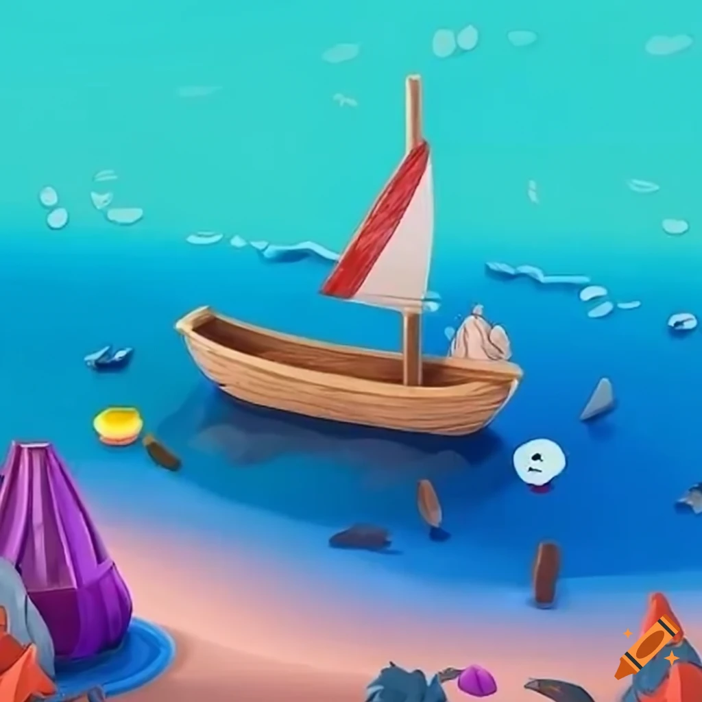 Cartoon wooden fishing boat for a Civilization board game crafting recipe