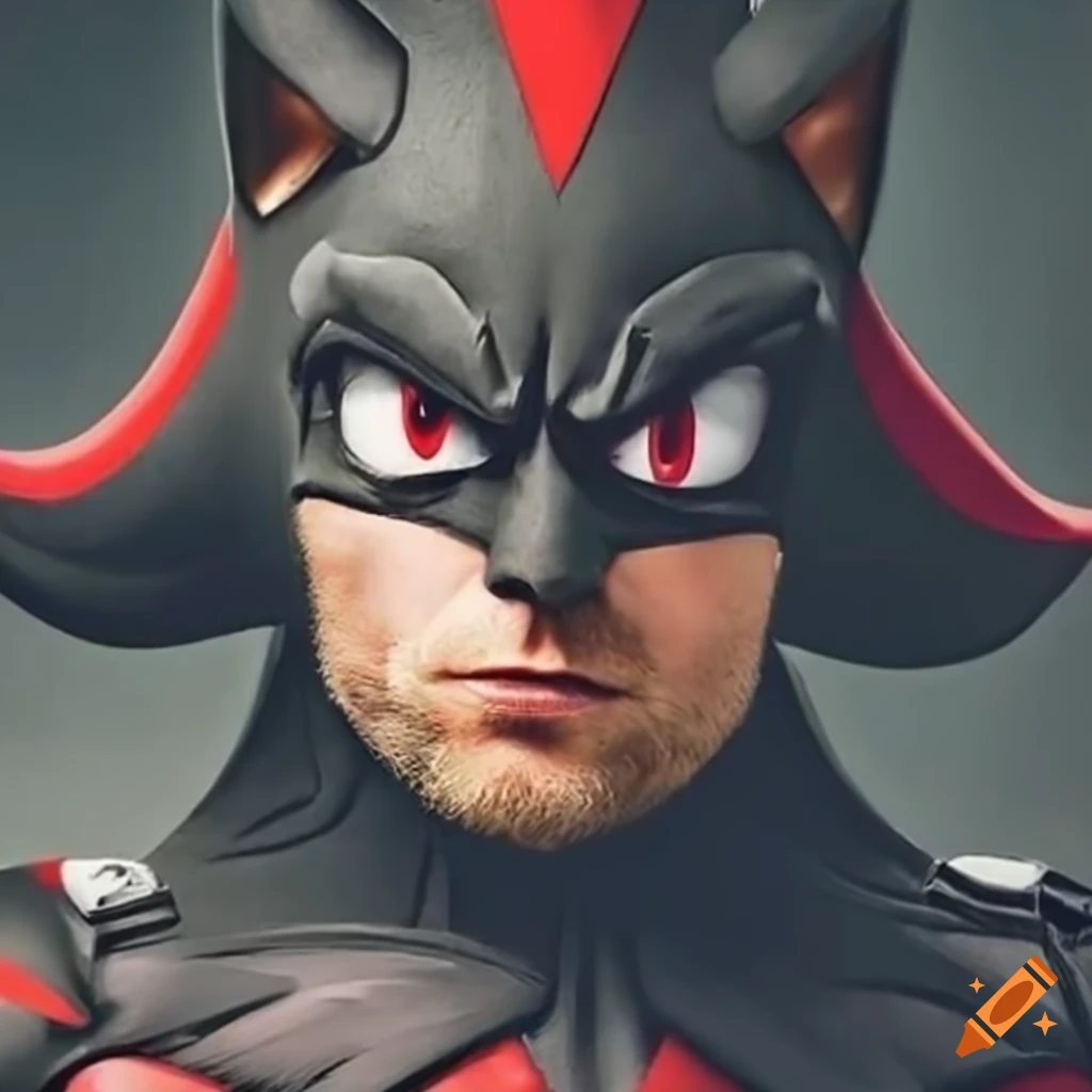 Shadow the Hedgehog in a Batman costume with Robert Pattinson's face