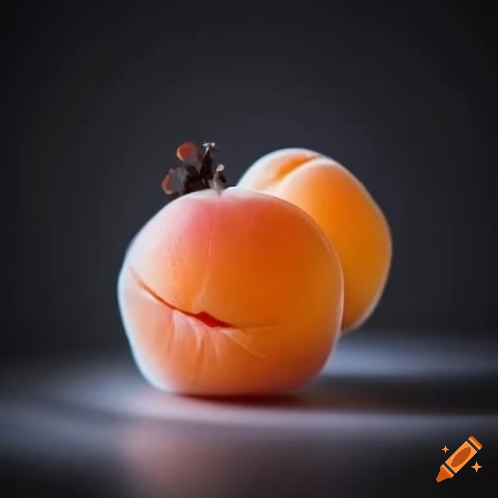 Apricot with blossoms on a glistening glass surface against a black backdrop
