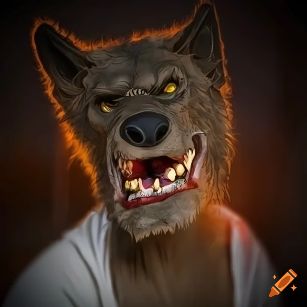 Humorous illustration of a goofy werewolf wearing a cape