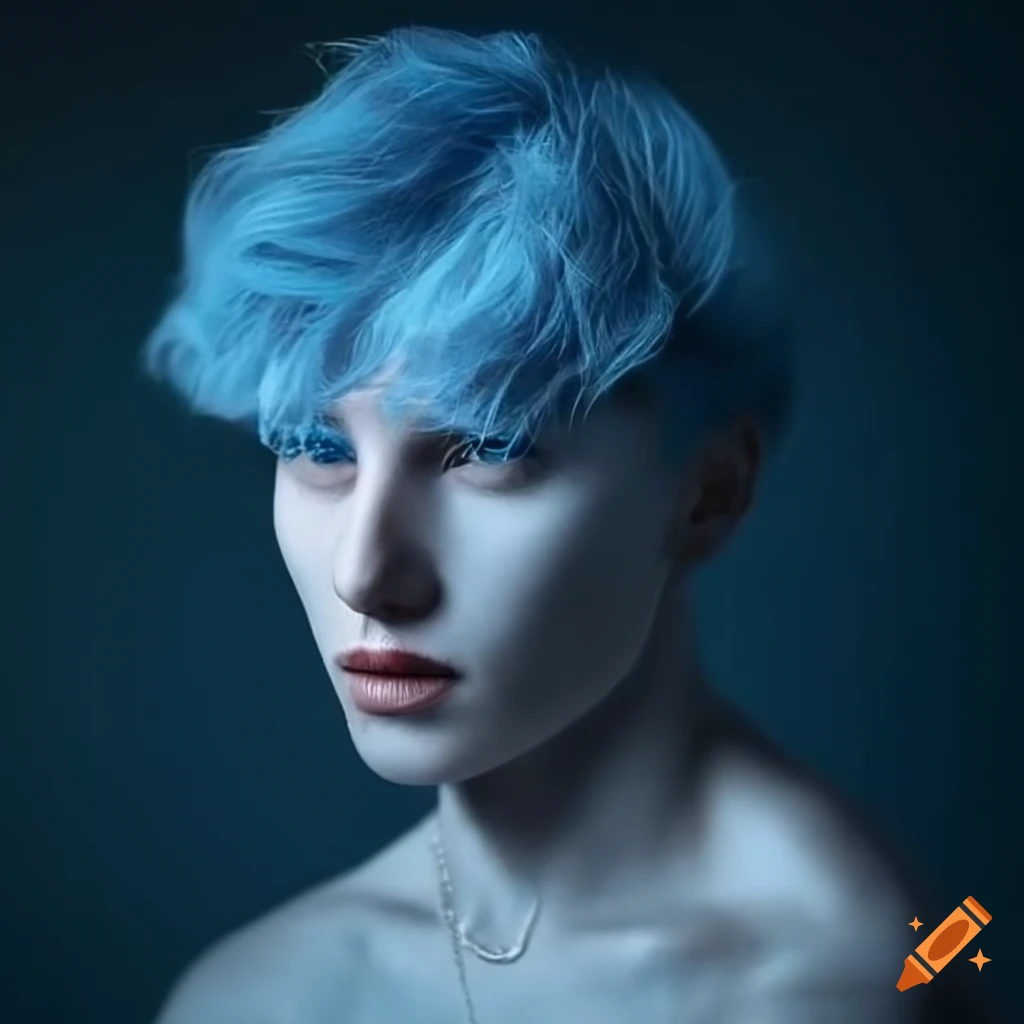 Hyperrealistic portrayal of the god of air winds and storms with blue and dusty colors
