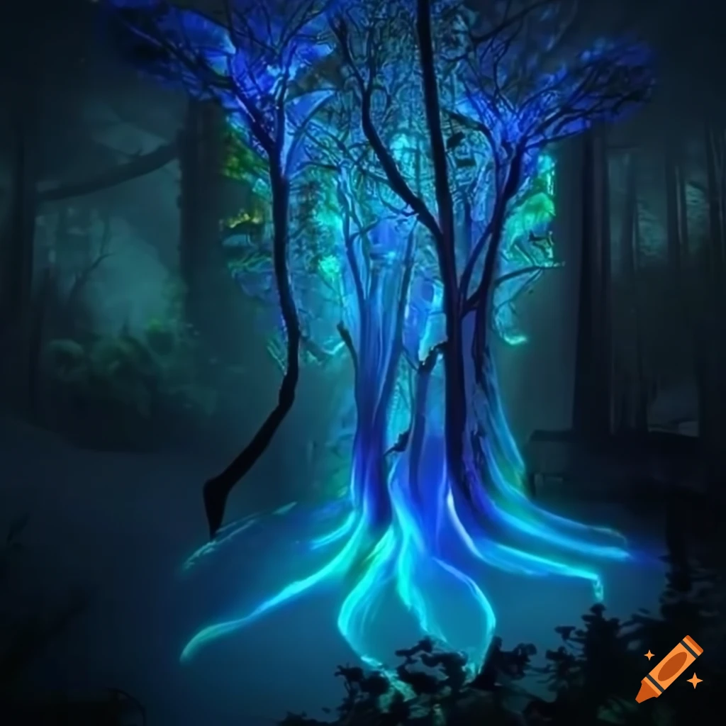 Biopunk paradise in a surreal forest where nature and technology merge