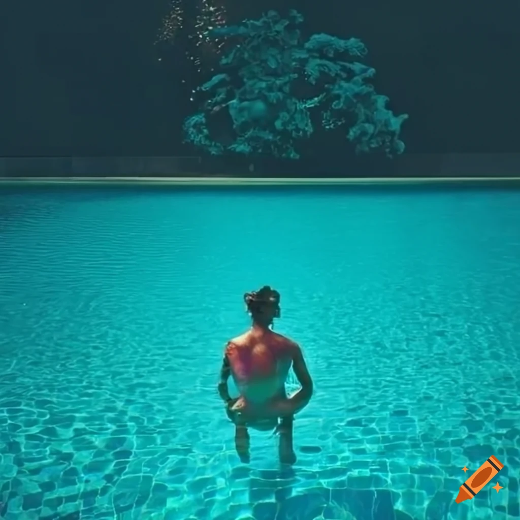 Vibrant summer scene with a guy in a pool
