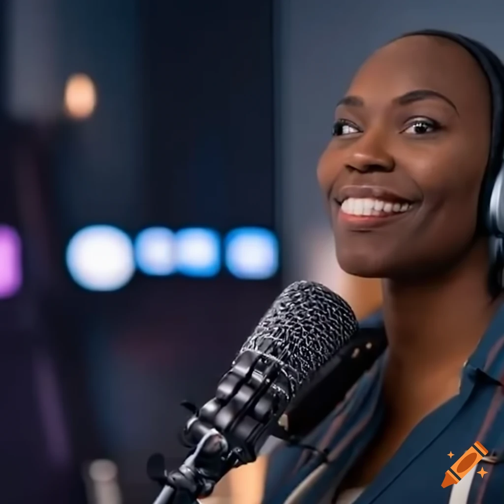 Passionate African-American podcaster in a home studio
