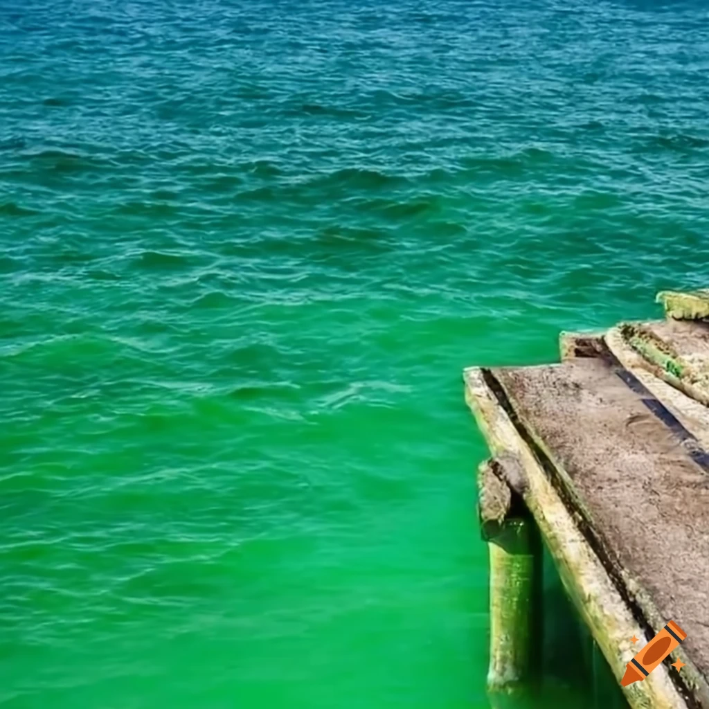 Close-up of a large green dock by the sea in Australia