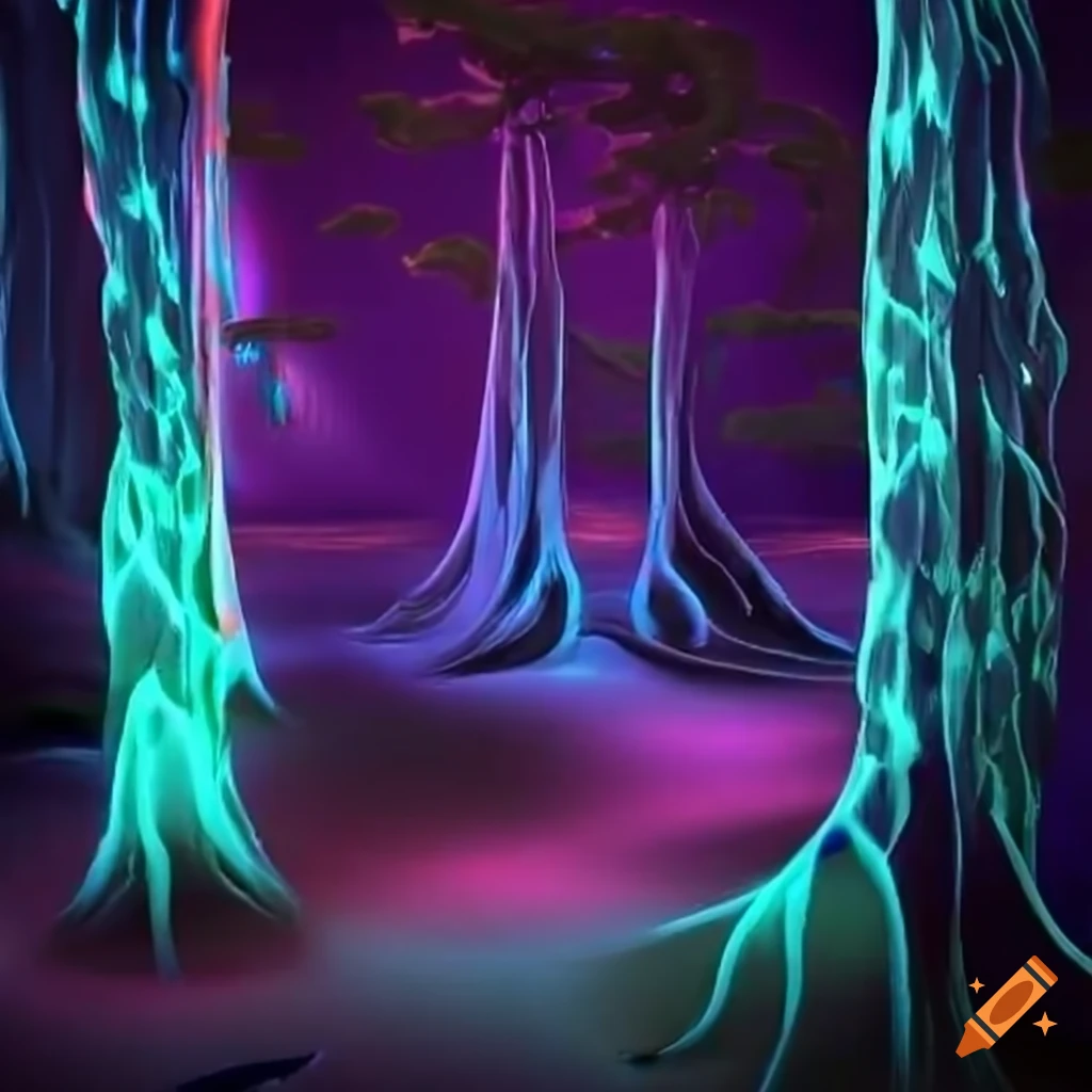 Biopunk paradise in a surreal forest where nature and technology merge