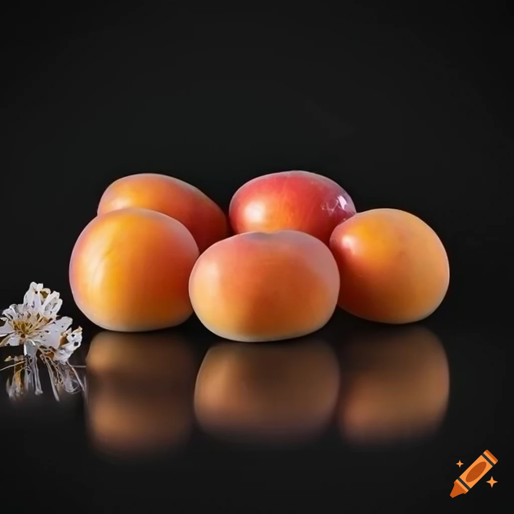 Apricot blossoms on a glistening glass stave carving against a black backdrop