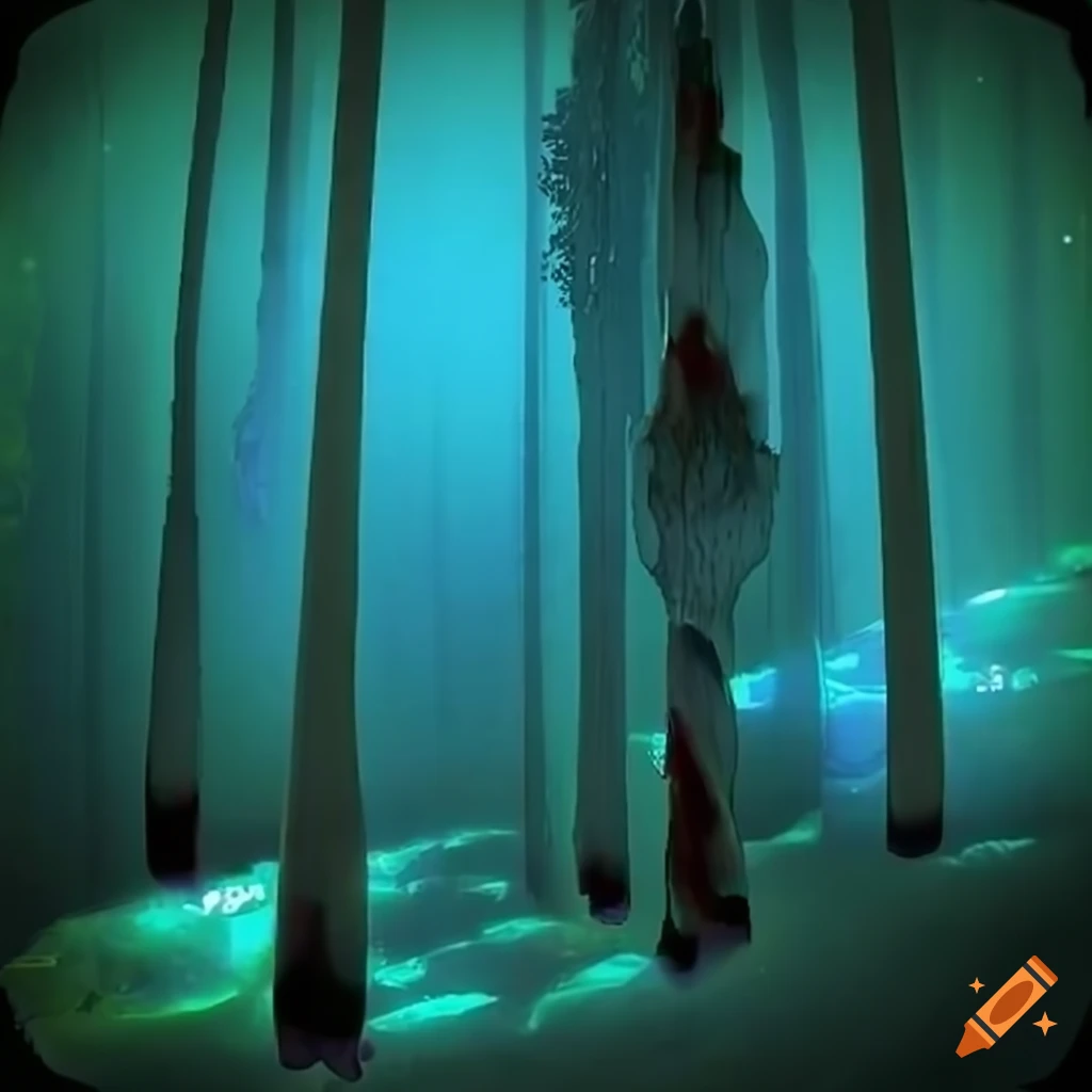 Biopunk paradise with glowing bioluminescent trees in a surreal forest