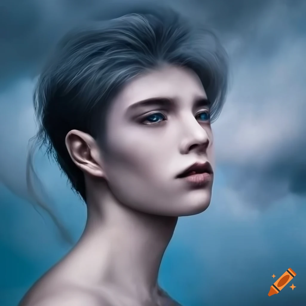 Ageless juvenile god of air, winds, and storm with delicate and attractive features