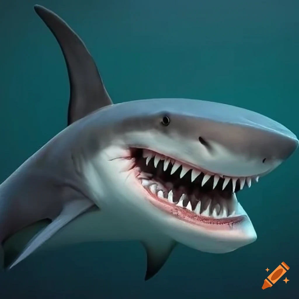 Hybrid animal with shark-like head, eel tail, and big teeth