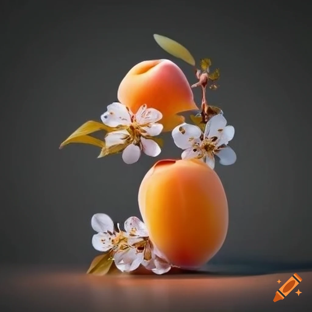Apricot with blossoms on glass stave carving against black backdrop