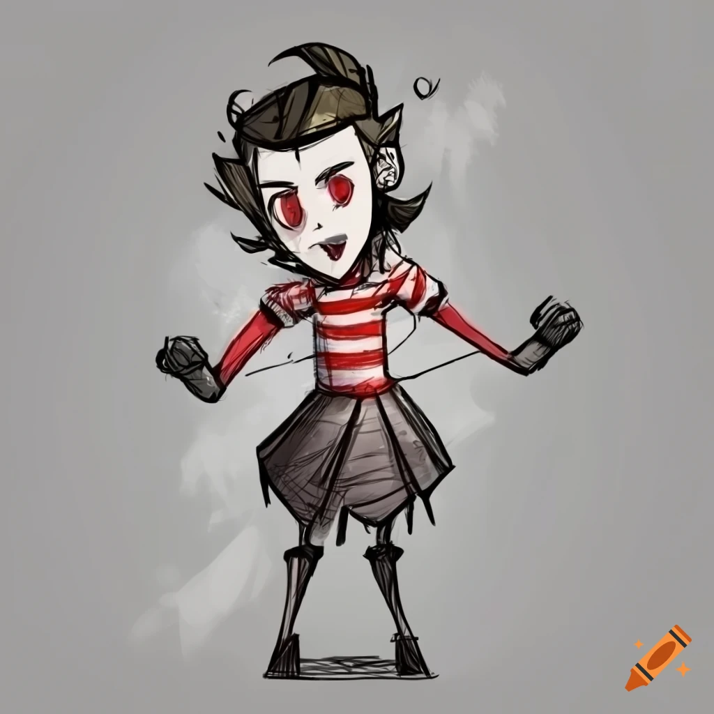Female mime character in the style of Don't Starve