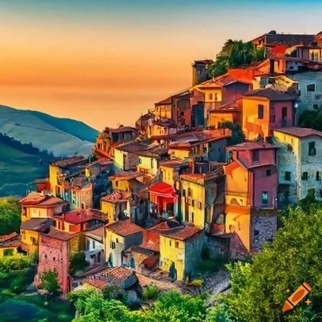 Quaint italian village nestled among rolling hills on Craiyon