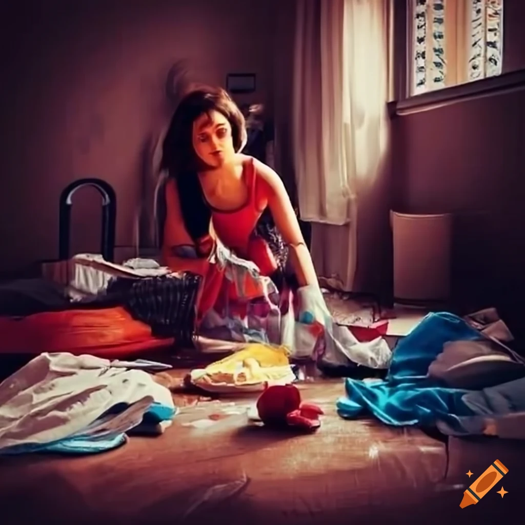 Women cleaning a messy home