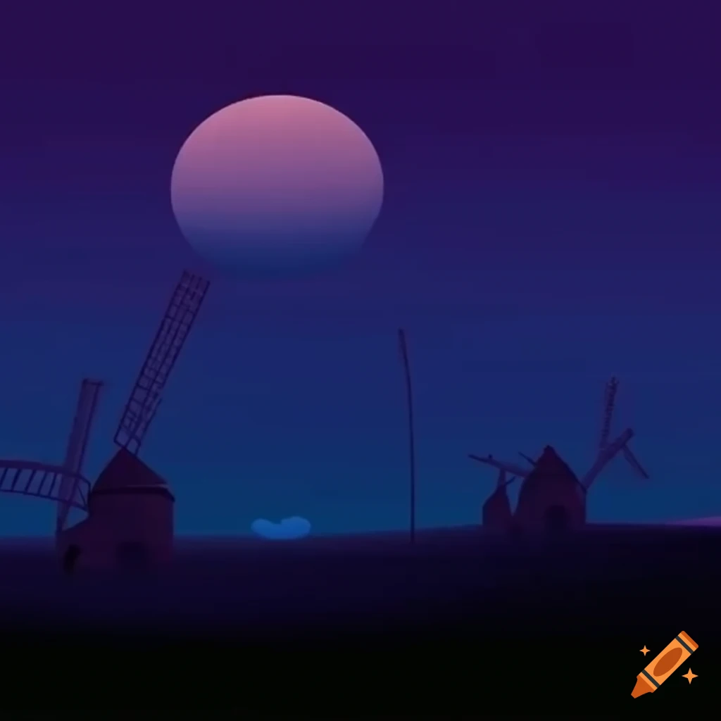 Camp background with two windmills