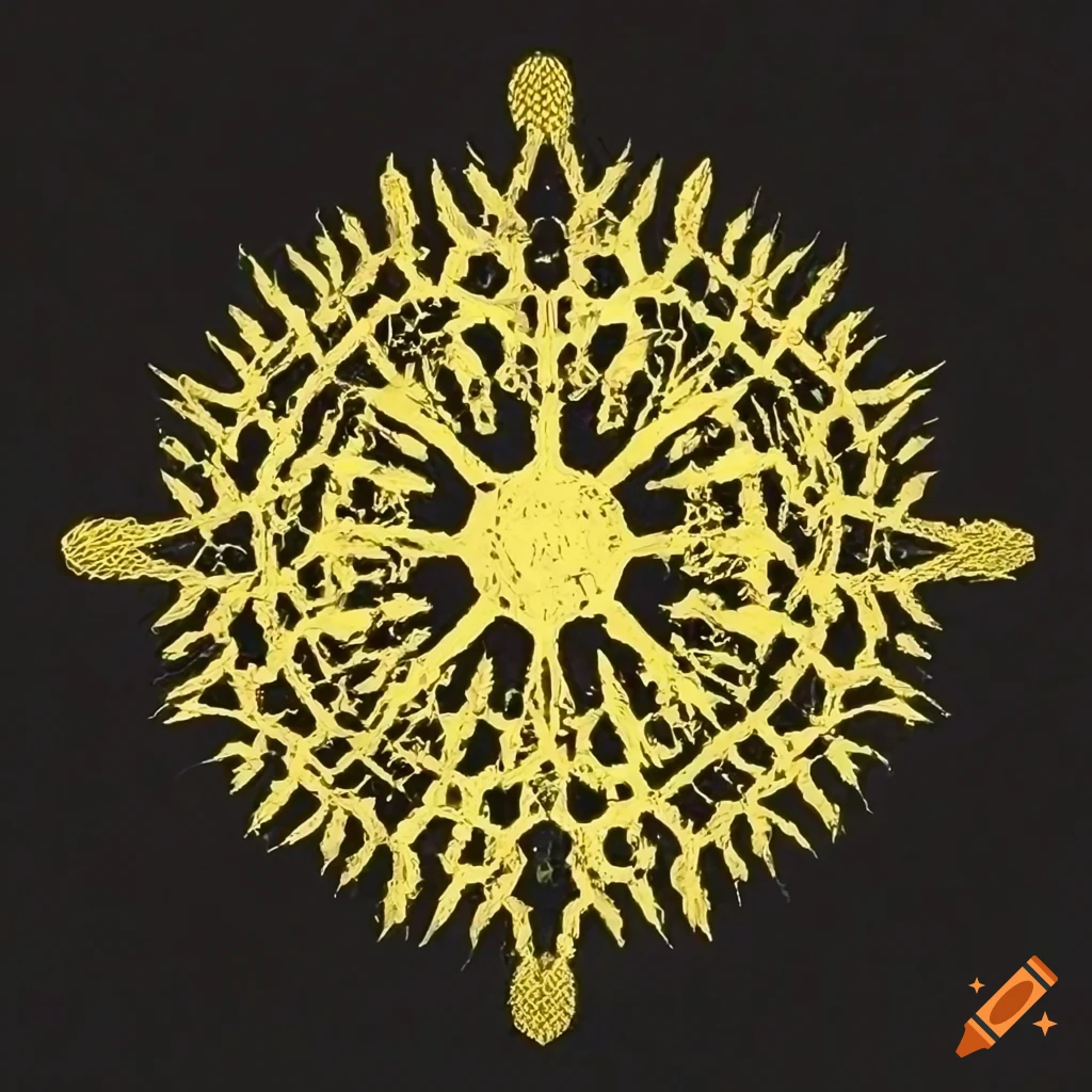 Golden geometric radiolarian shape on black background