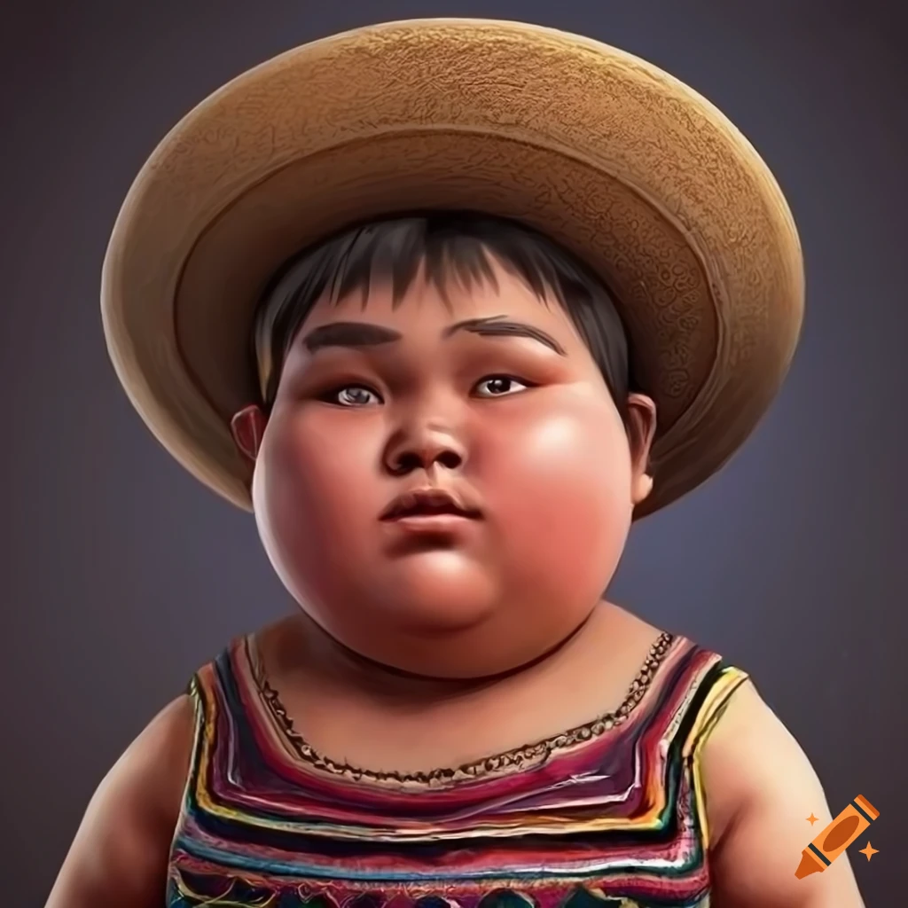 Portrait of a playful boy in traditional Andean garb with a unique artistic style
