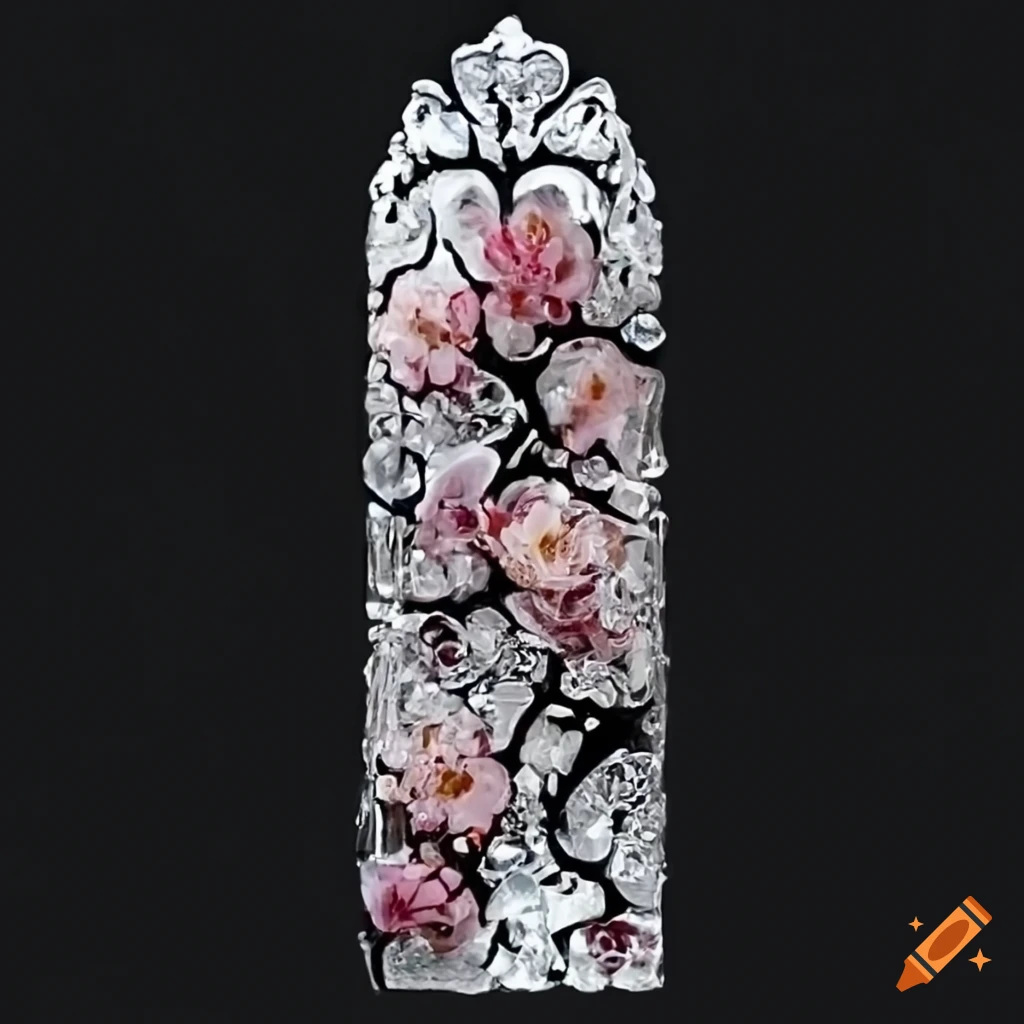 Apricot with blossoms on glistening glass against black backdrop
