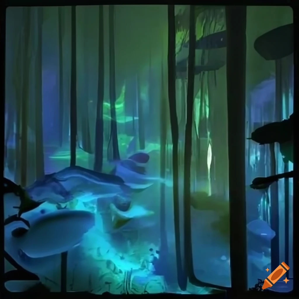 Biopunk paradise with merging nature and technology in a surreal forest