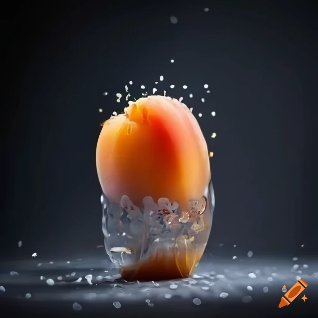 Apricot with blossoms on glass stave carving against black backdrop