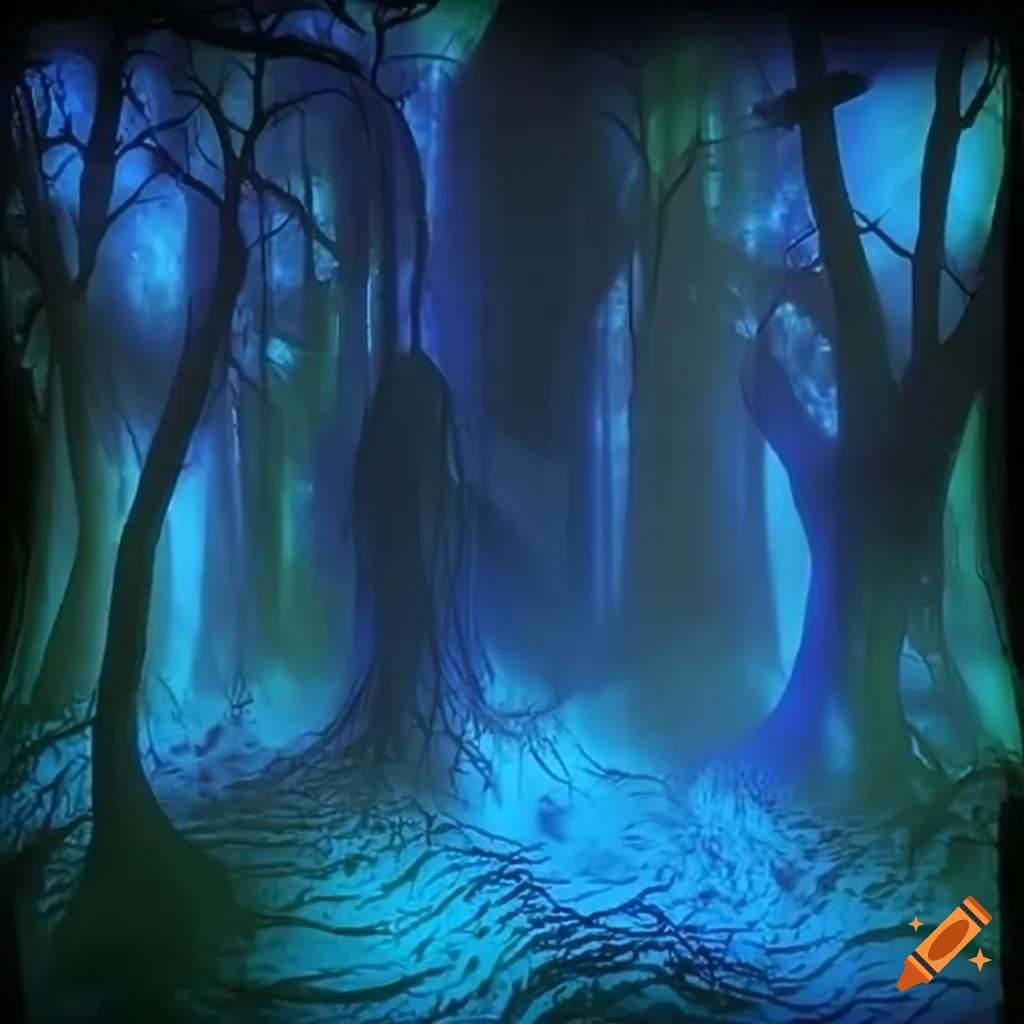 Biopunk paradise of surreal forest merging nature and technology
