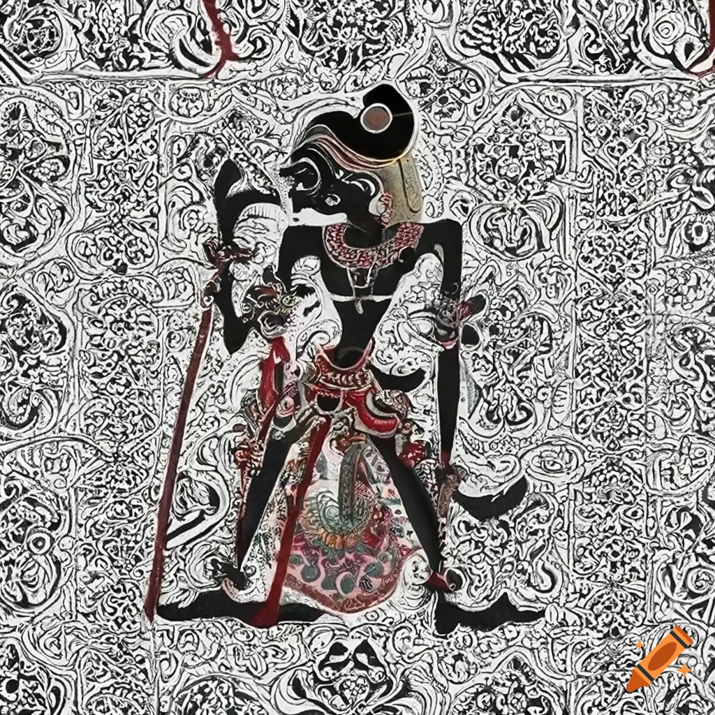 Colorful traditional Indonesian wayang shadow puppets with intricate batik patterns