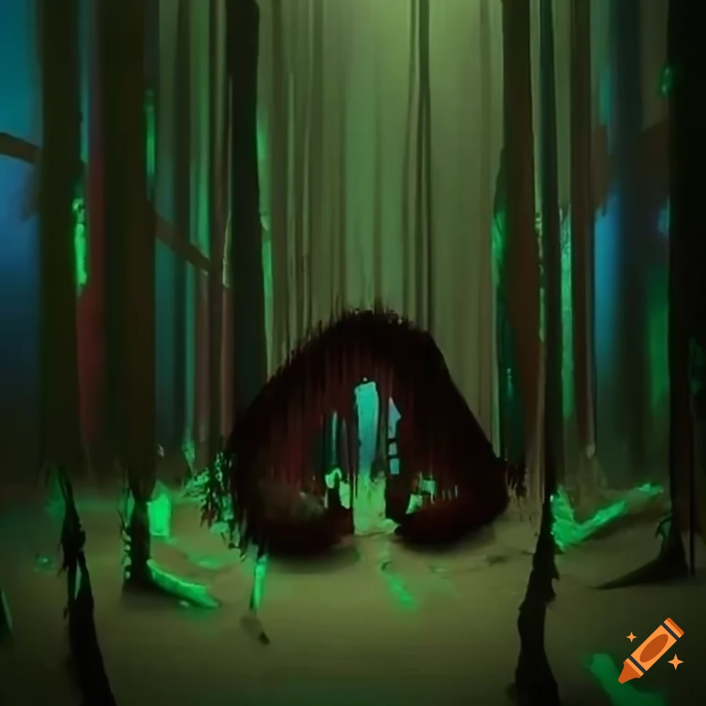 Biopunk paradise with glowing bioluminescent trees merging nature and technology