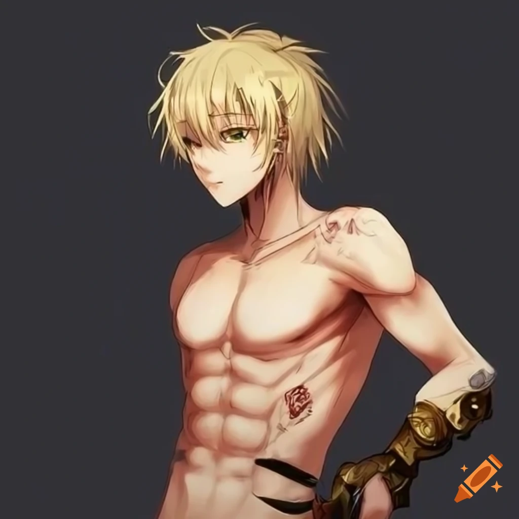 Male anime warrior with dirty blonde hair and golden eyes