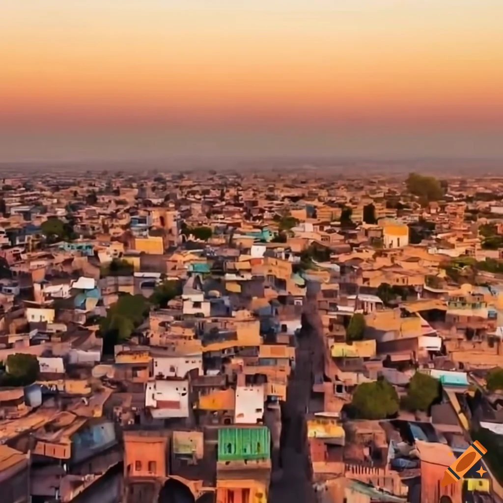 Drone view painting of jegol in harar city, ethiopia on Craiyon