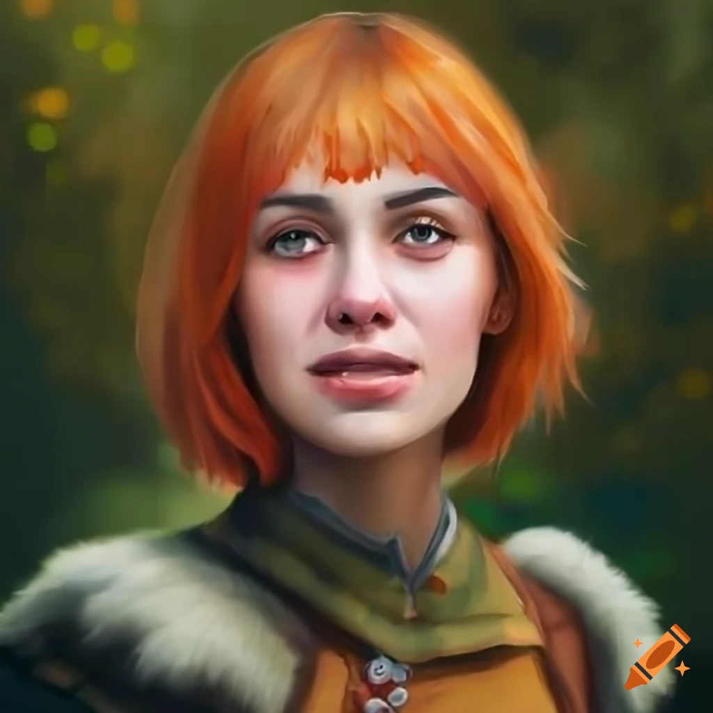 Smiling adult Russian JRPG heroine honing sword skills in autumn garden