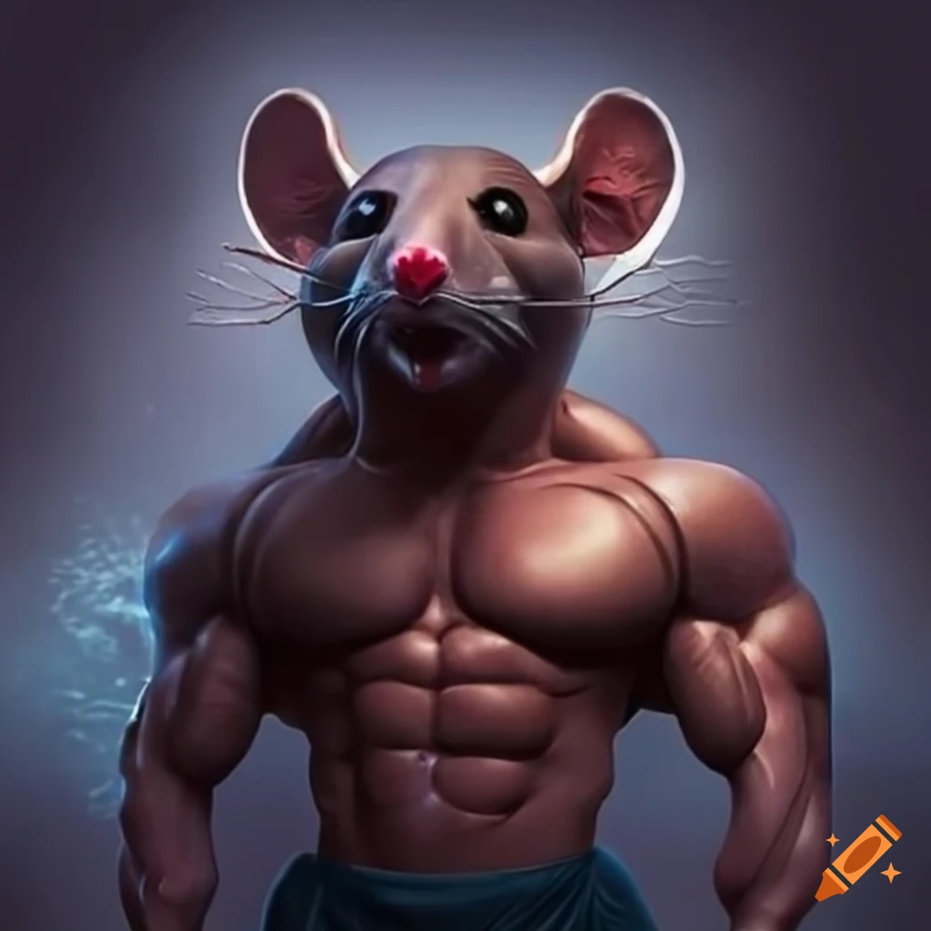 Strong muscular rat resembling a bodybuilder athlete on Craiyon