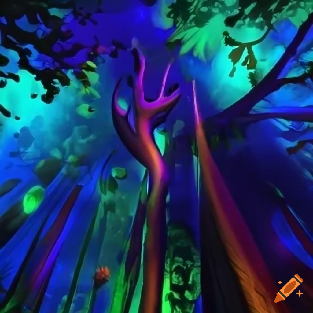 Biopunk paradise of surreal forest merging nature and technology