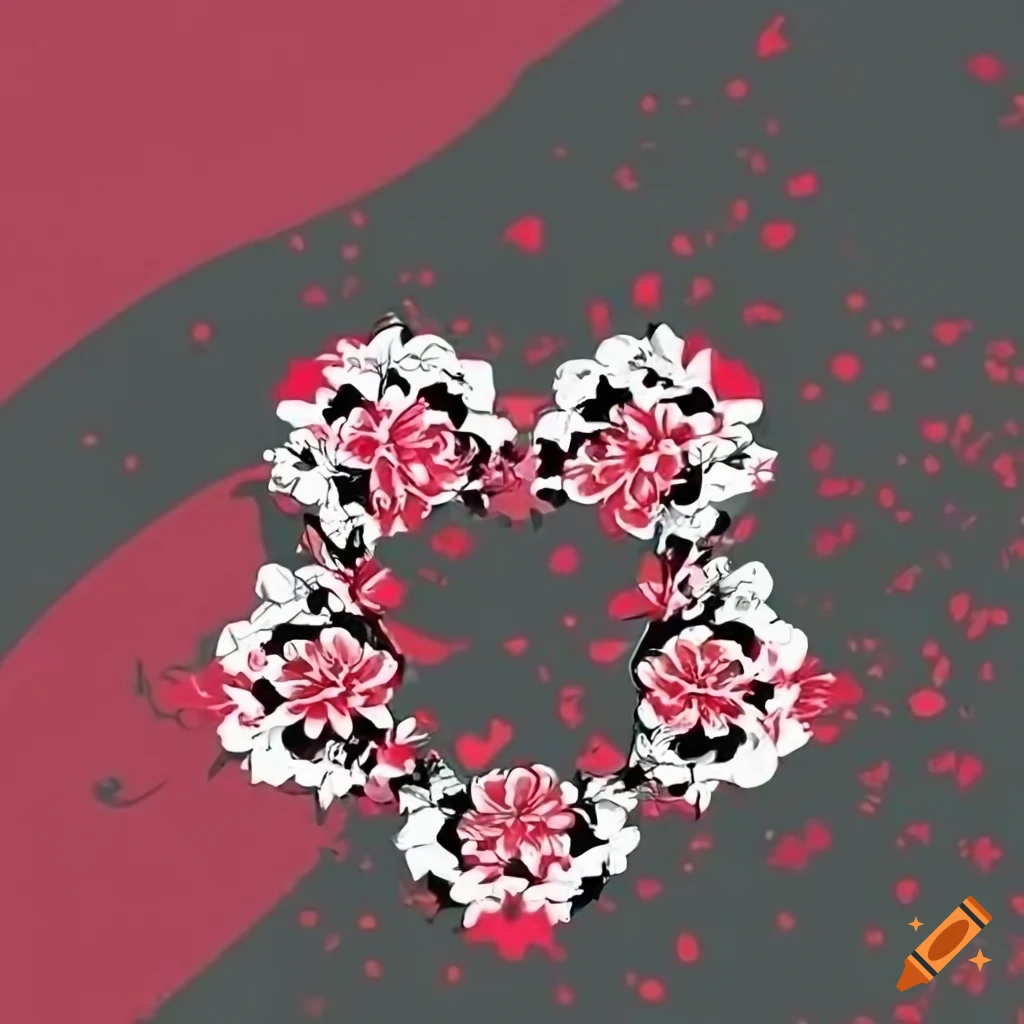 Flag design with red, white, black colors and cherry blossom symbols