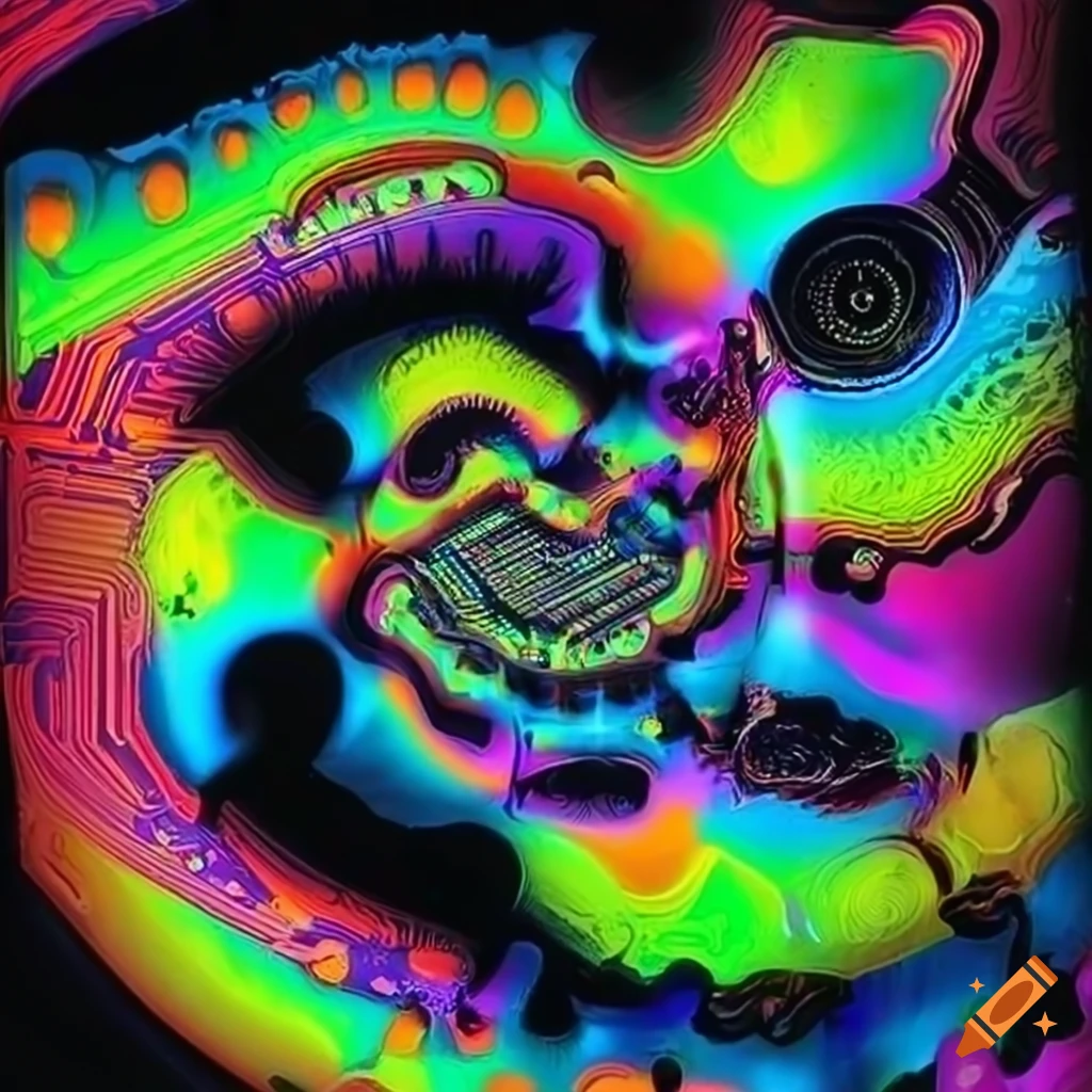 Psychedelic alien tree in tube art style with retro futurism influence