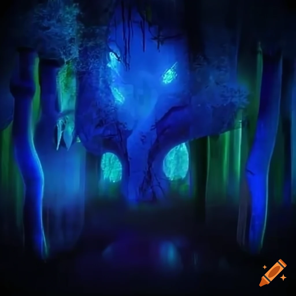 Biopunk paradise with bioluminescent trees in a surreal forest