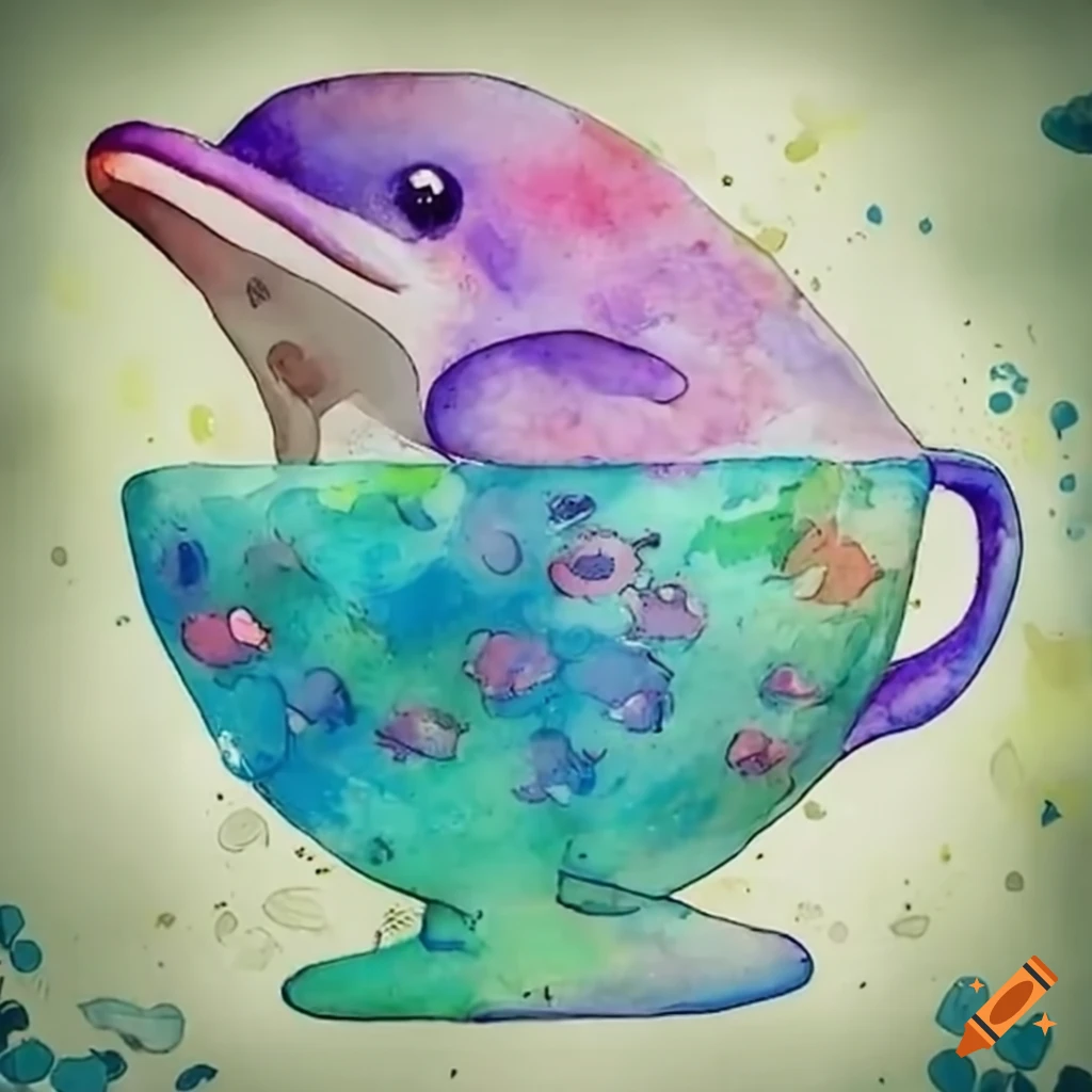 Cute dolphin swimming in a cup