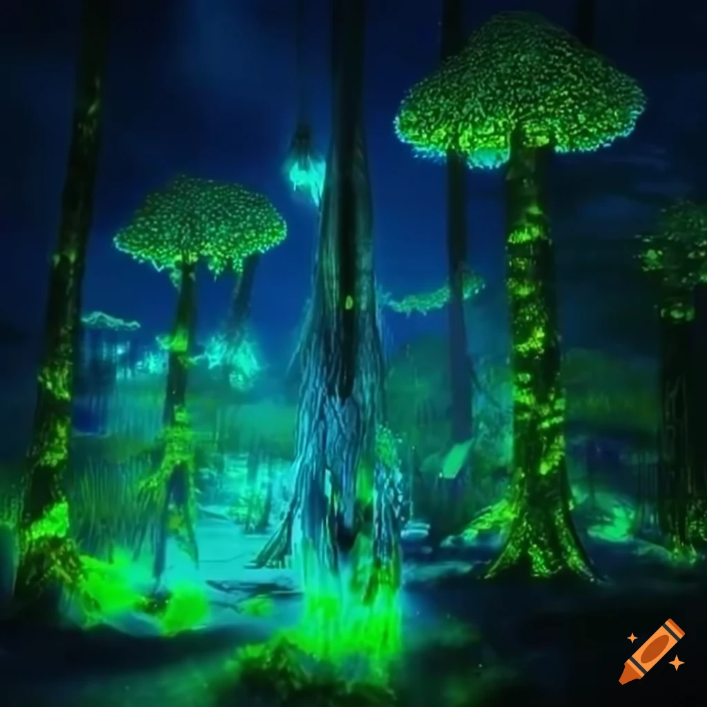 Biopunk paradise of surreal forest merging nature and technology