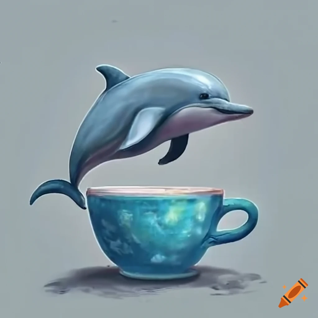 Adorable dolphin swimming in a cup