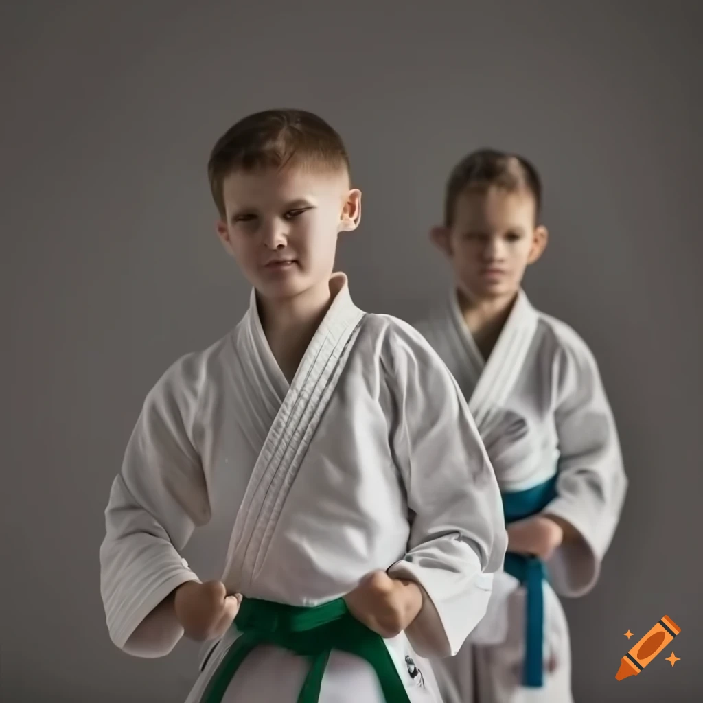 Young karate students training with focused determination in a dojo