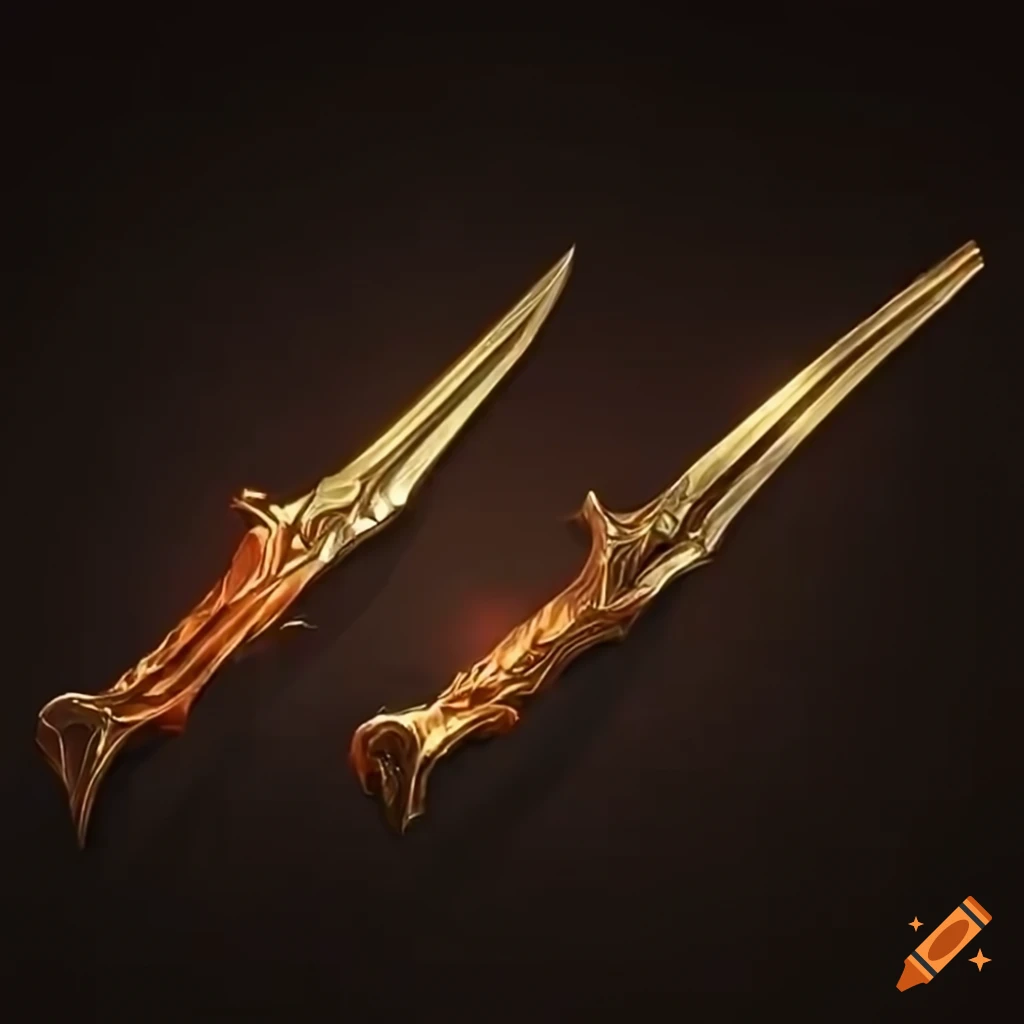 Radiant golden glass daggers with full blade visibility