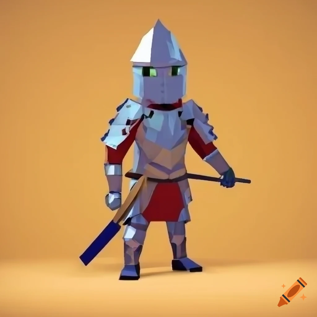 Colorful medieval foot soldier in low poly style on Craiyon